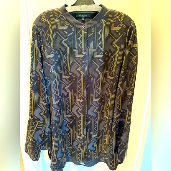 Saks Fifth Avenue Tops - Lafayette 148 Black and Gold Patterned Blouse